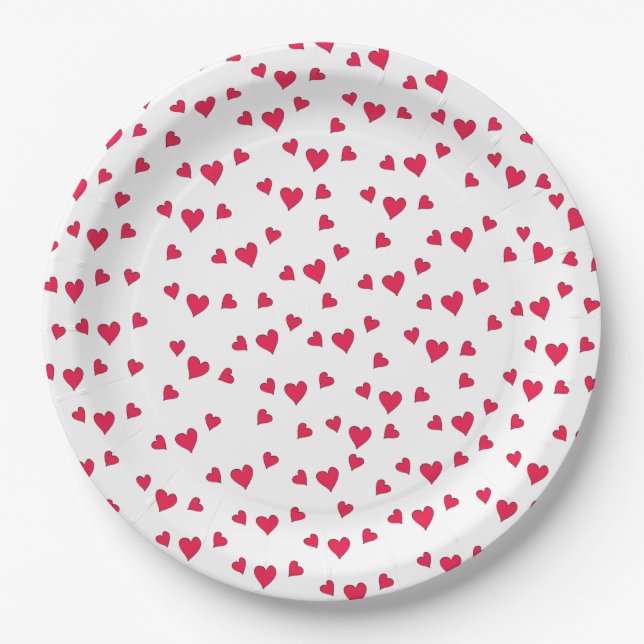 Assiettes En Carton Cœurs Rouges Mignons Motif Fantaisiste Simple (Devant)