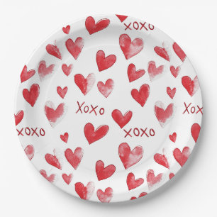 Assiettes En Carton Cœurs rouges XOXO Amour