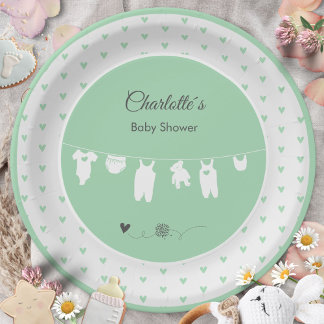 Assiettes En Carton Coeurs verts Mint Boho Baby shower neutre genre