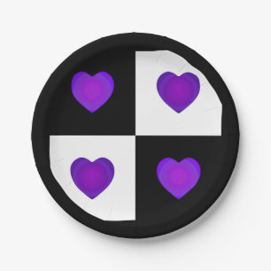 Assiettes En Carton Coeurs violets battant des plaques de papier B&W
