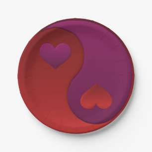 Assiettes En Carton Cœurs Yin Yang Rouge et Violet