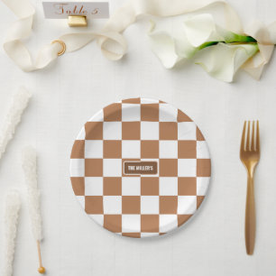 Assiettes En Carton Cognac Camel Neutre à Carreaux Personnalisé