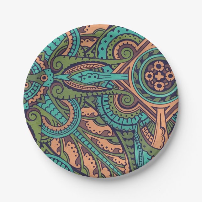Assiettes En Carton Coiffeur Art nouveau turquoise abstrait (Devant)