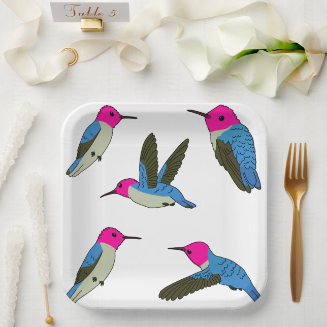 Assiettes En Carton Colibri à gorge rubis (Mariage)