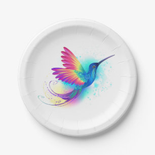 Assiettes En Carton Colibri arc-en-ciel exotique