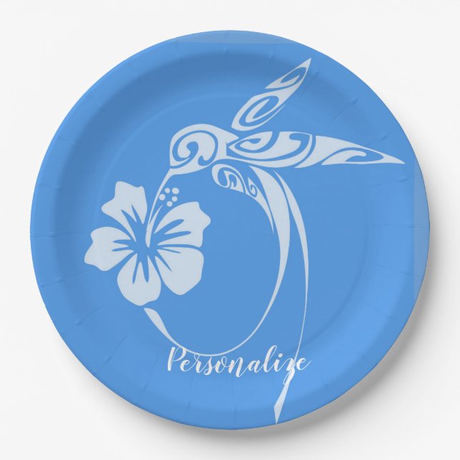 Assiettes En Carton Colibri bleu & blanc simple et élégant (Devant)