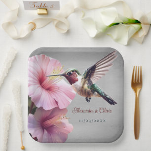 Assiettes En Carton Colibri et Mariage d'Hibiscus Gris