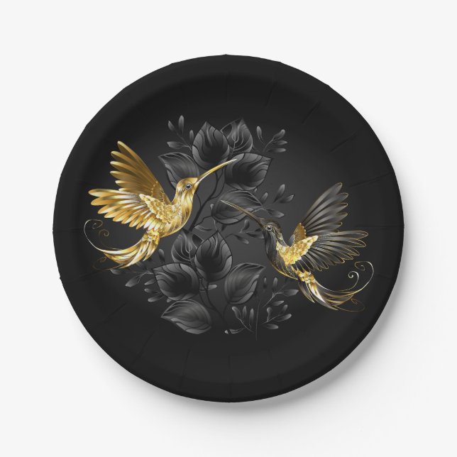 Assiettes En Carton Colibri noir et or (Devant)