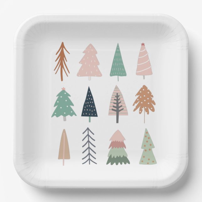 Assiettes En Carton Collage Fille Arbres de Noël (Recto)