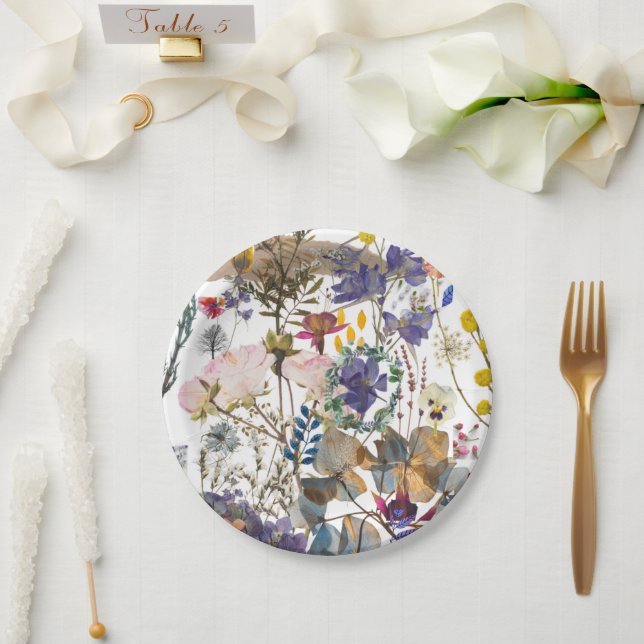 Assiettes En Carton Collage Fleur sauvage romantique (Mariage)