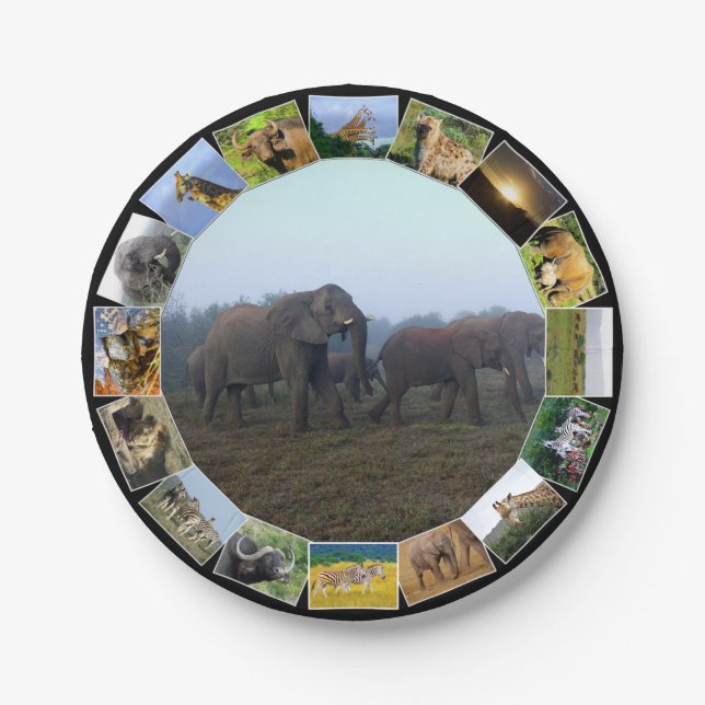 Assiettes En Carton Collage photo faune africaine Herd Herd Mist (Devant)