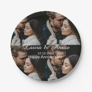 Assiettes En Carton Collage photo joyeux anniversaire nom date simple