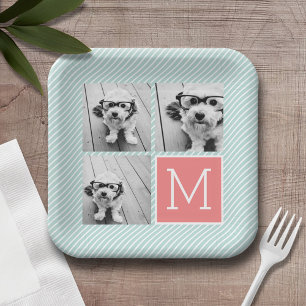 Assiettes En Carton Collage photo monogramme de menthe et de corail