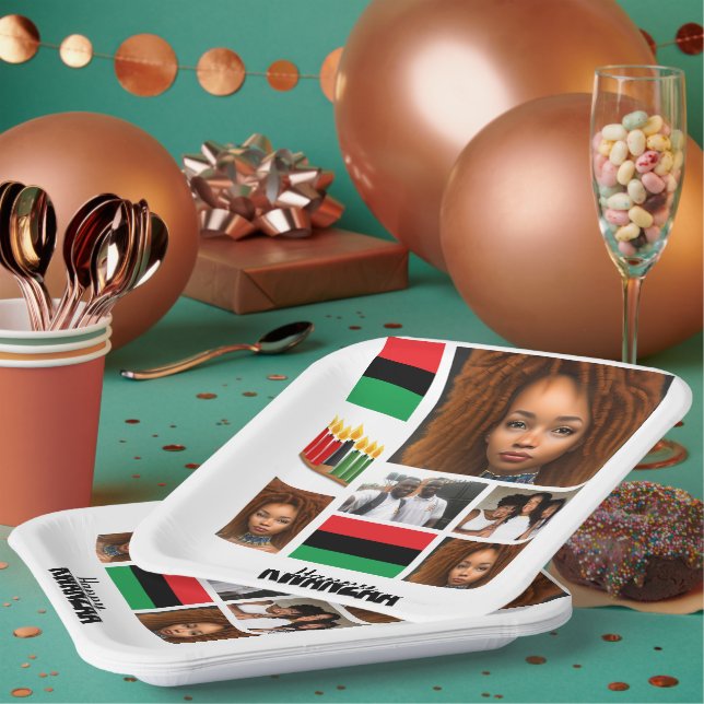 Assiettes En Carton Collage photo personnalisé Kwanzaa 8 (Multi)