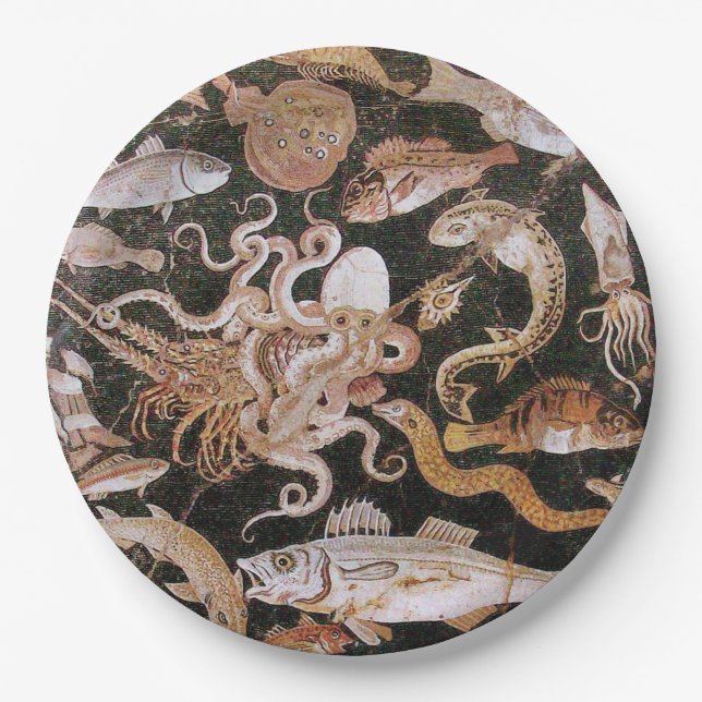 ASSIETTES EN CARTON COLLECTE POMPEII / OCÉAN - SCÈNE DE VIE MARINE (Devant)