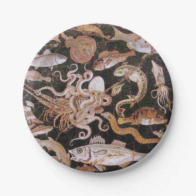 ASSIETTES EN CARTON COLLECTE POMPEII / OCÉAN - SCÈNE DE VIE MARINE (Devant)