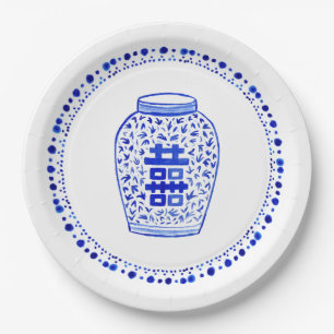 Assiettes En Carton Collection bleue et blanche de pot de gingembre