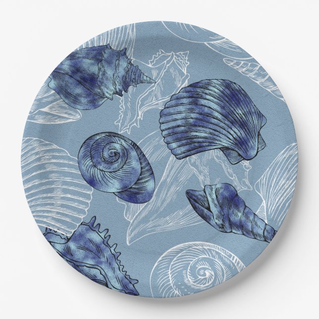 Assiettes En Carton Collection de coquillages marins - Toutes les tail (Devant)