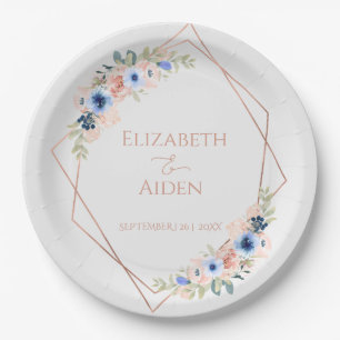 Assiettes En Carton Collection de Mariages bleu Peach