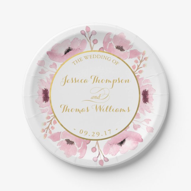 Assiettes En Carton Collection de Mariages floraux rose-printemps (Devant)