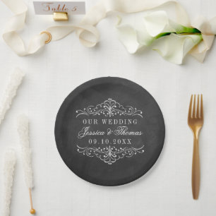 Assiettes En Carton Collection de Mariages Ornate Chalkboard