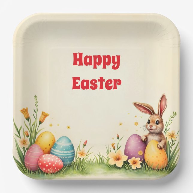 Assiettes En Carton Collection populaire de petit lapin de Pâques (Recto)