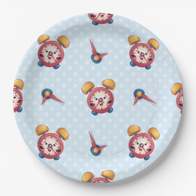 Assiettes En Carton Collection Smart Clock - Plaques de papier bleu (Devant)