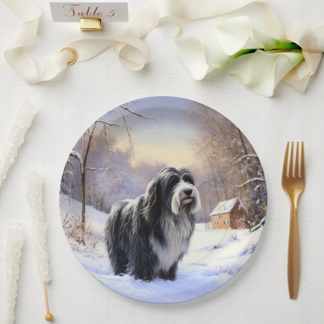 Assiettes En Carton Collie Laisser Il Neige Noël (Mariage)