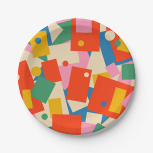Assiettes En Carton Coloré 80s Géométrique Abstrait Motif moderne