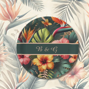 Assiettes En Carton Coloré Exotic Hawaiian Tropical Mariage monogramme