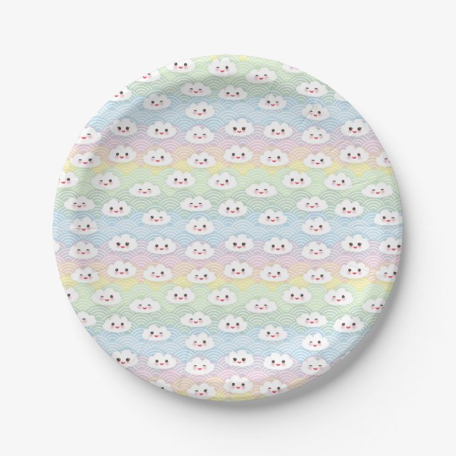 Assiettes En Carton Coloré Pastel Waves Kawaii Clouds Motif (Devant)