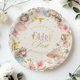 Assiettes En Carton Colorful Fairy First Birthday Enchanted garden