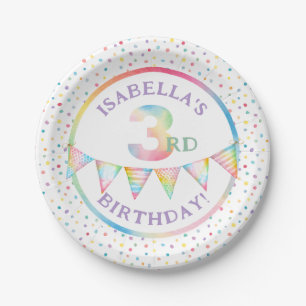 Assiettes En Carton Colorful Pastel Confetti 3ème anniversaire fête Fa