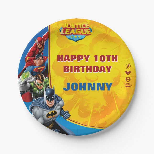 Assiettes En Carton Comics DC | Justice League - Anniversaire (Devant)