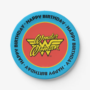 Assiettes En Carton Comics DC Logo Wonder Woman Joyeux anniversair