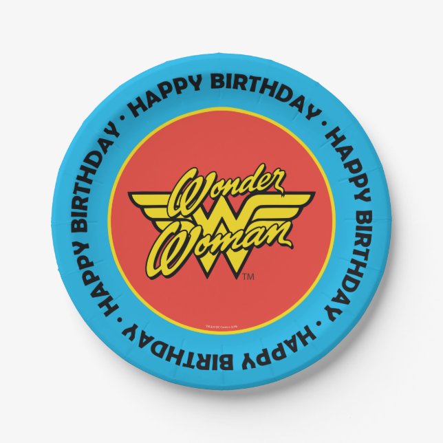 Assiettes En Carton Comics DC | Logo Wonder Woman | Joyeux anniversair (Devant)