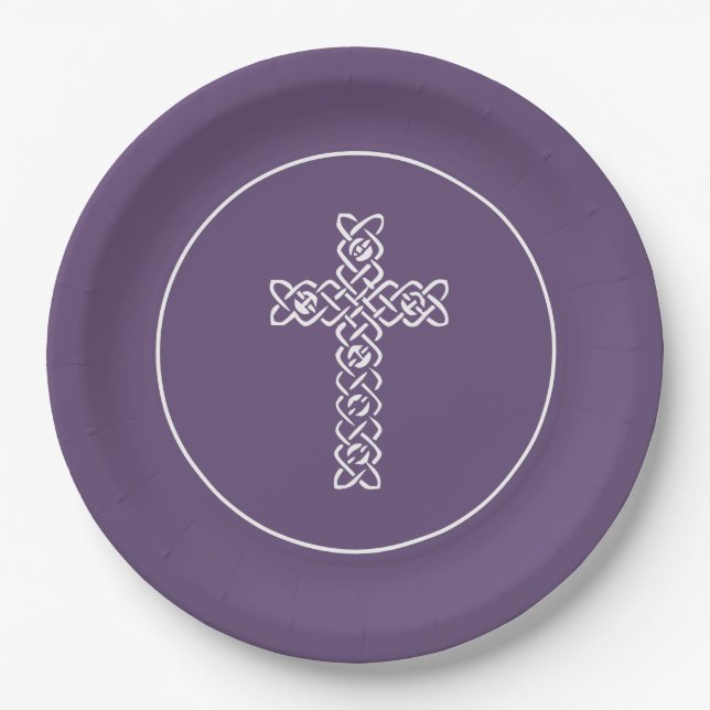 Assiettes En Carton Communion pourpre foncé croisée Baptême Christenin (Devant)