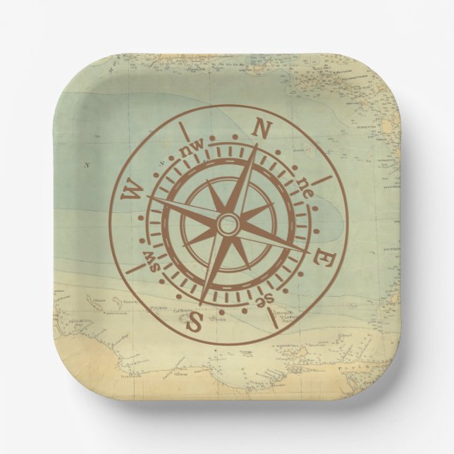 Assiettes En Carton Compass sur l'ancienne carte (Recto)