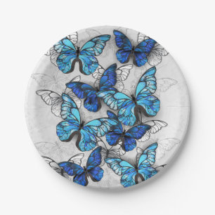 Assiettes En Carton Composition des papillons blancs et bleus