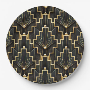 Assiettes En Carton Conception Art Déco noir et or