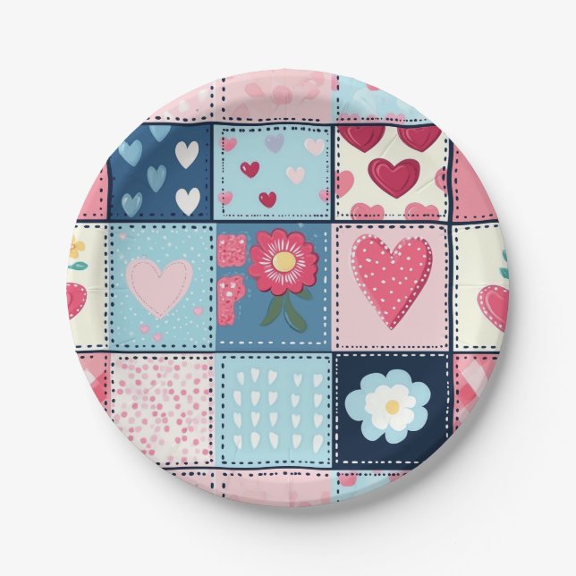Assiettes En Carton Conception Charming Cute Patchwork (Devant)