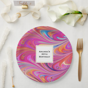 Assiettes En Carton Conception d'anniversaire tourbillonnante rose et 