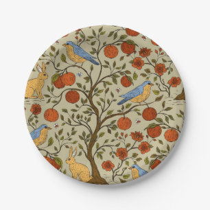 Assiettes En Carton Conception d'arbres bruns avec des pommes oranges 