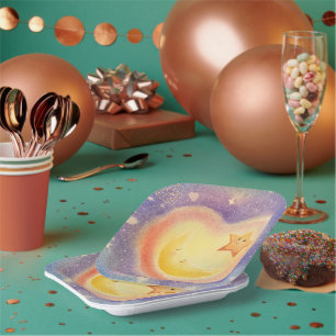 Assiettes En Carton Conception de ciel rêveur avec lune en pastel doux