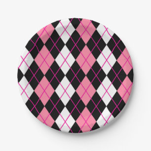 Assiettes En Carton Conception de diamant en argyle rose noir blanc 