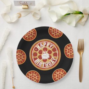 Assiettes En Carton Conception de fête d'anniversaire avec pizza entiè