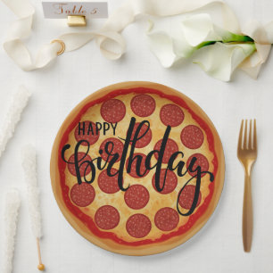 Assiettes En Carton Conception de fête d'anniversaire avec pizza entiè