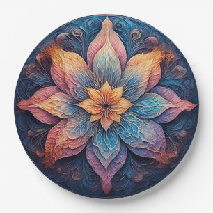 Assiettes En Carton Conception de fleurs mandala colorées