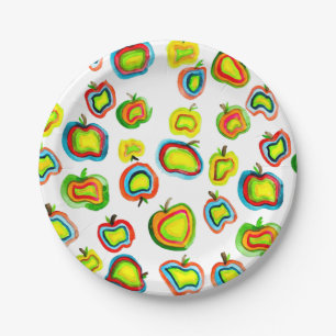 Assiettes En Carton Conception de fruit d'aquarelle pomme funky