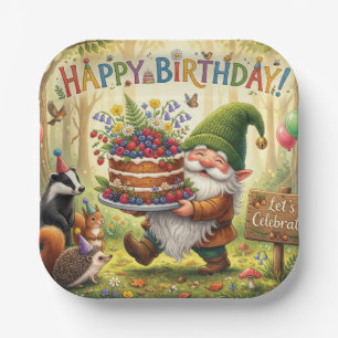 Assiettes En Carton Conception de gnome de jardin de forêt fantaisiste